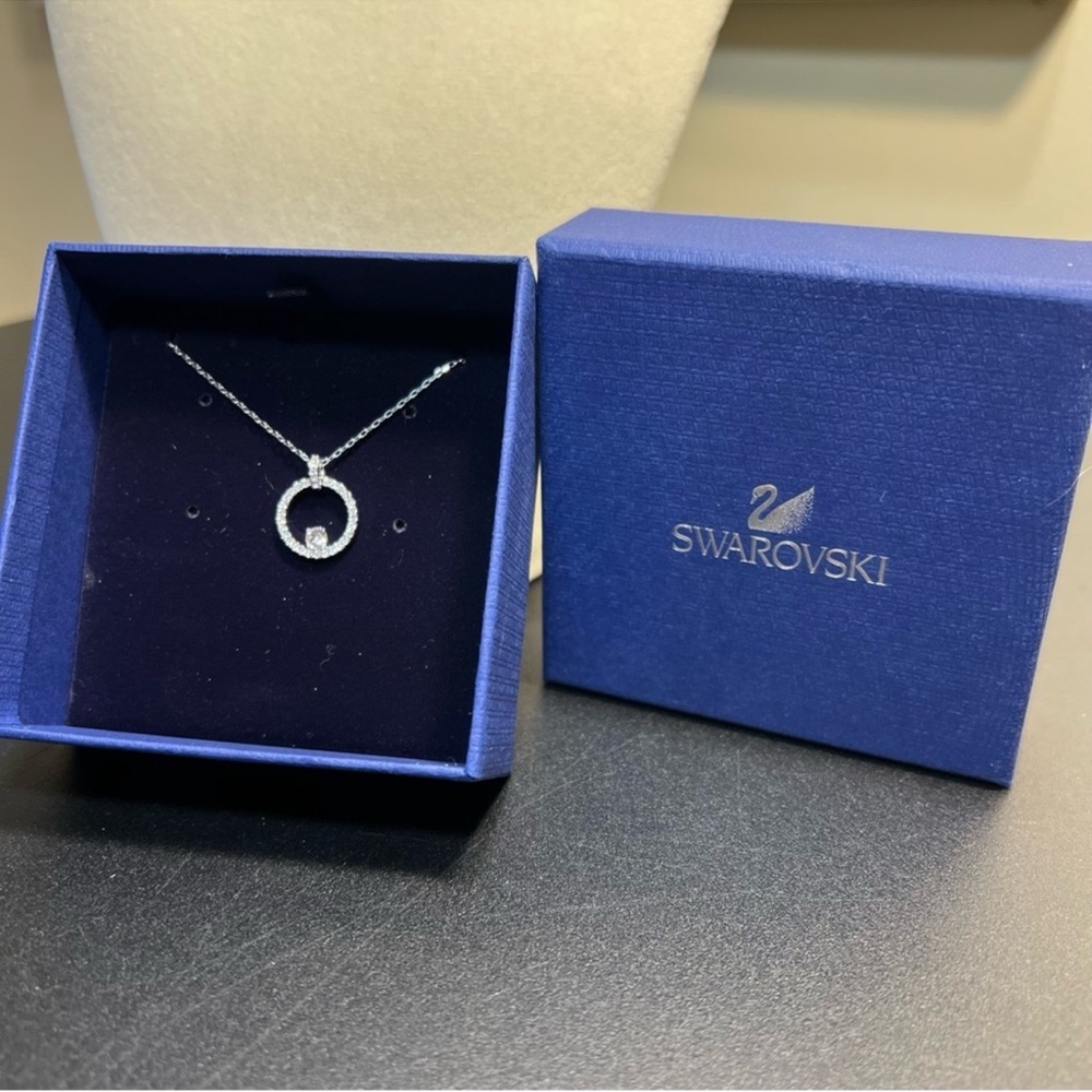 Swarovski Silver Necklace with Circular Crystal Charm